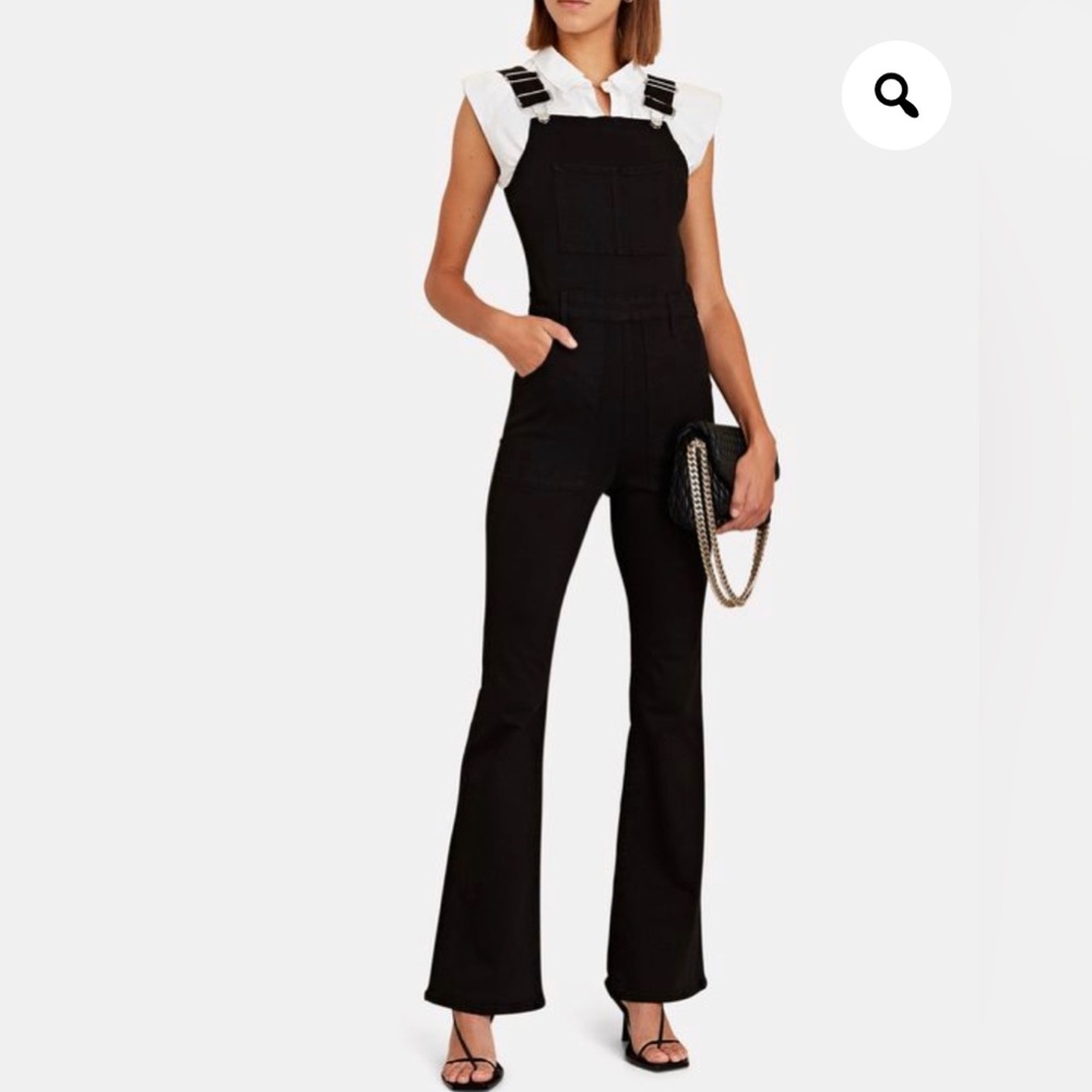 $398 Frame Women Black Noir Le High Flare Stretch Denim Jumpsuit Sz M